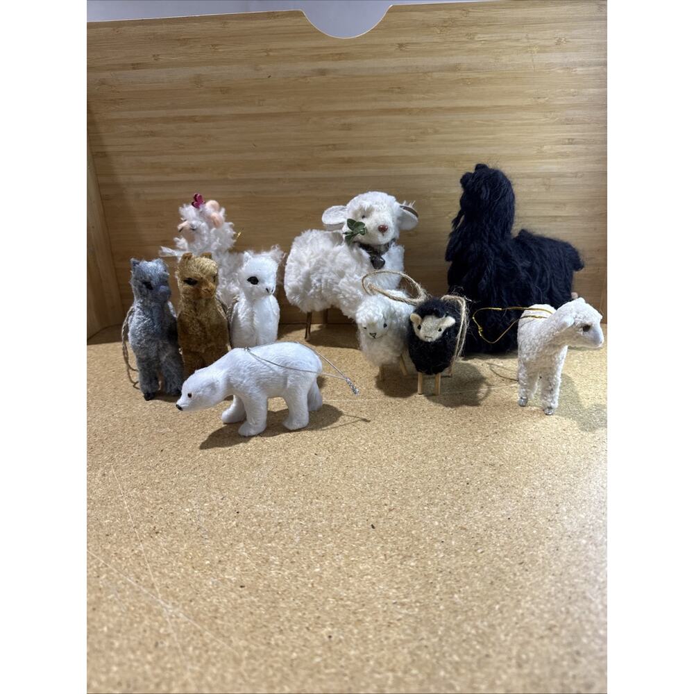 VTG Wool & Flocked Animal Figurines Craft Lot – Ornaments DIY Farm Decor